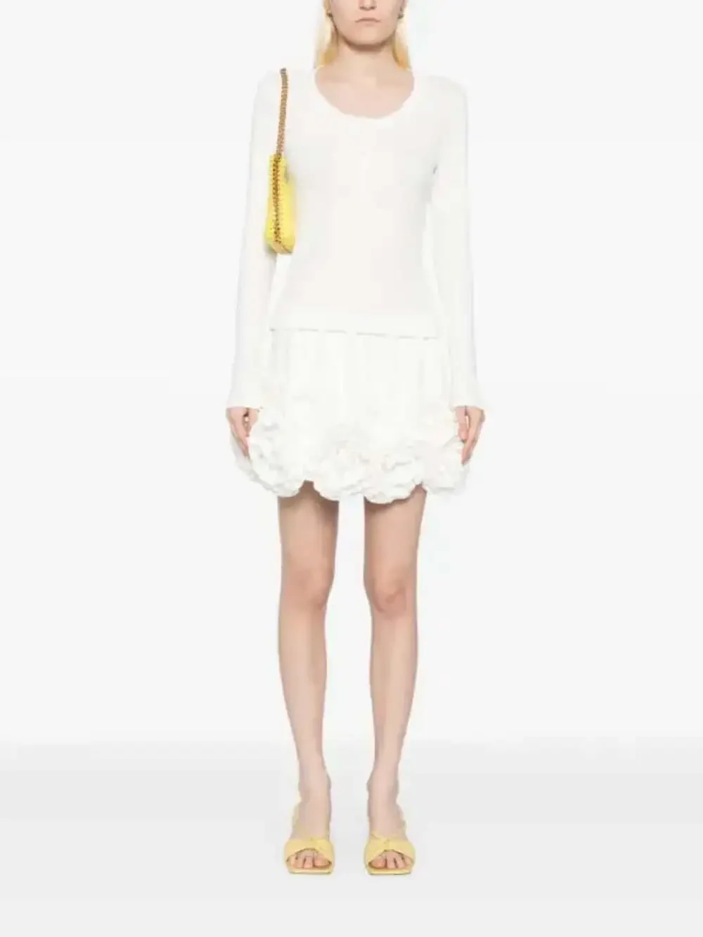 Reformation Ribbed Henley Long Sleeve Shirt White